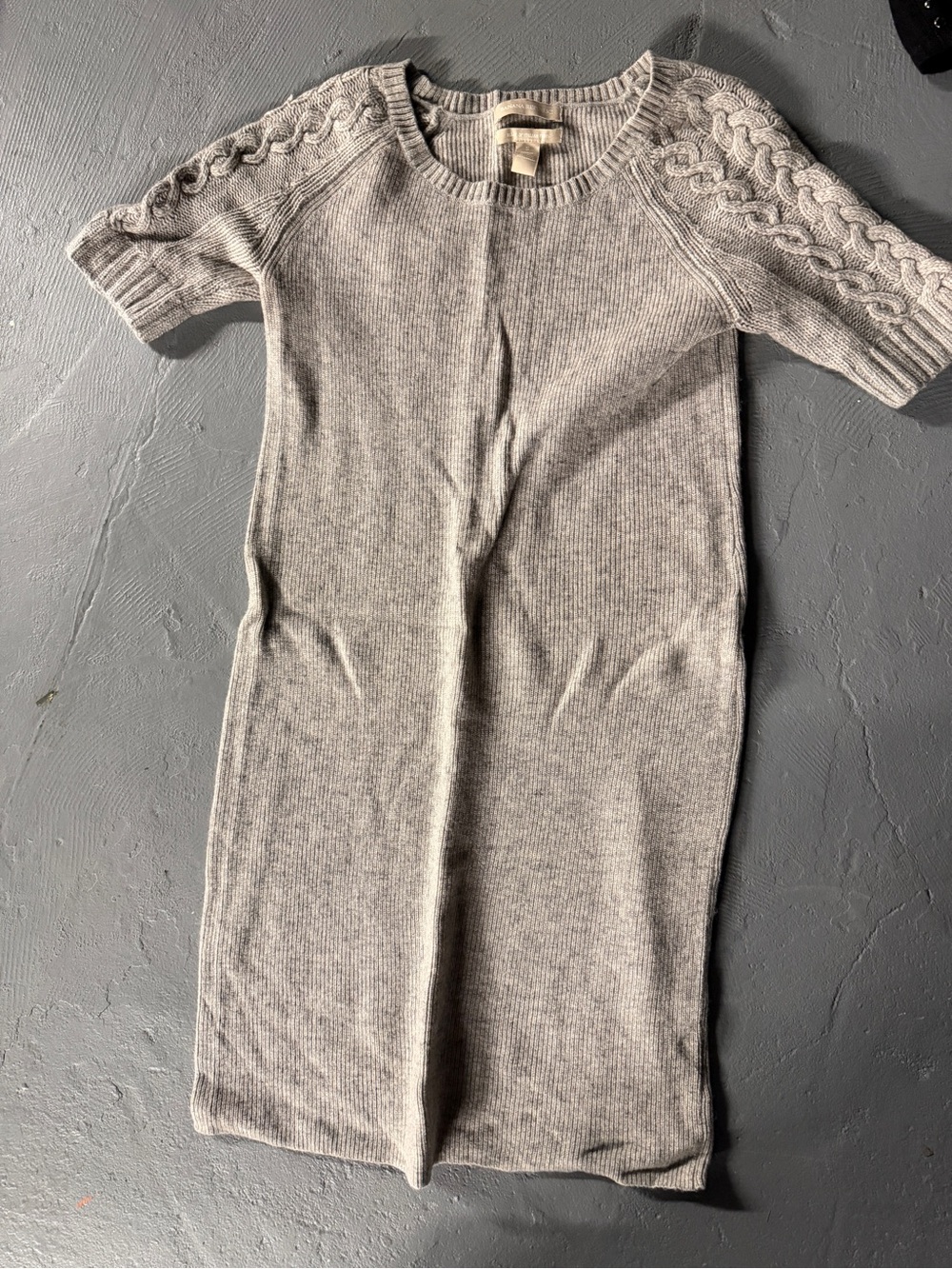 Banana Republic Light Gray Cable-Detail Crew Sweater Dress